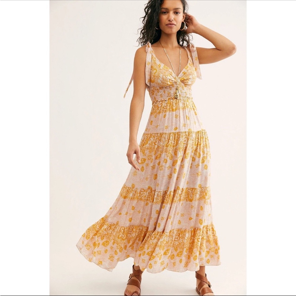 Free People Lets Smock About It Maxi Dress in yellow